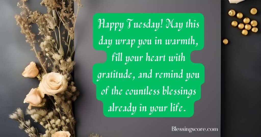 Happy Tuesday Blessings with a message of warmth, gratitude, and appreciation for life’s countless blessings.